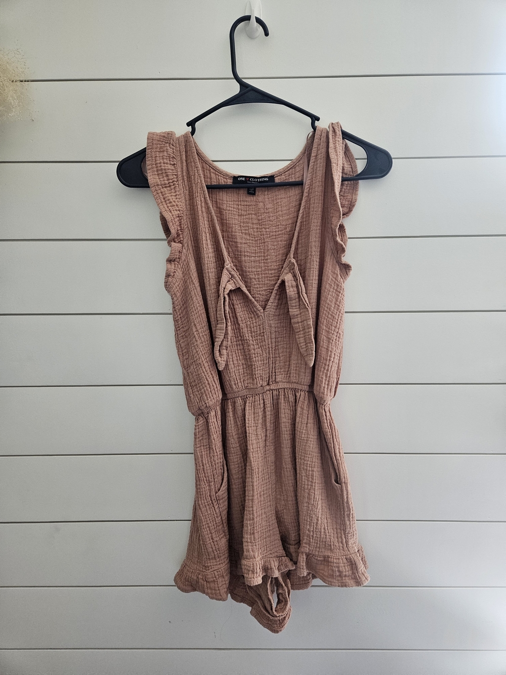 Womens Dusty Pink Gauze Romper with Ruffle Straps